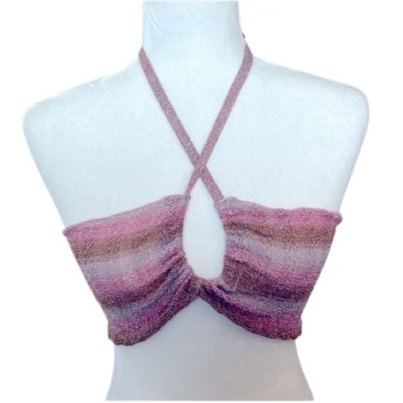 NWT MISA Los Angeles Blanca Shimmer Knit Halter Top Blue Combo Small - Picture 5 of 6